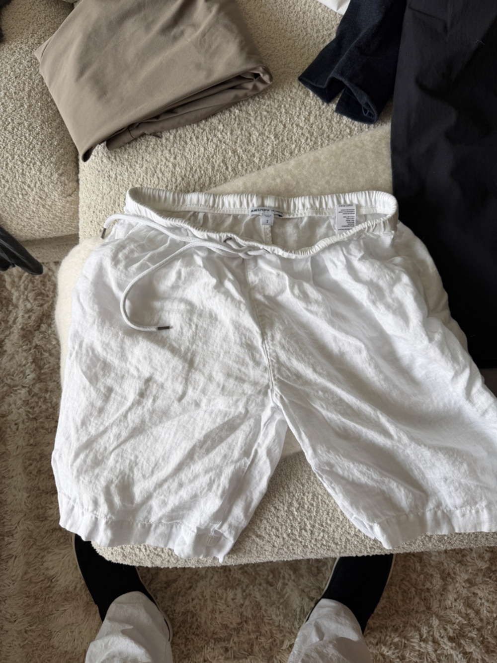 James Perse White Linen Drawstring Shorts